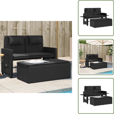 Ratán sintético - vidaXL Sillón reclinable de jardín con cojines ratán sintético negro - Cojín de jardín
