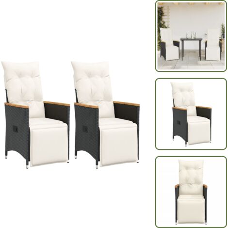 Ratán sintético - vidaXL Sillones reclinable jardín cojines 2 uds ratán sintético negro - Muebles de jardín