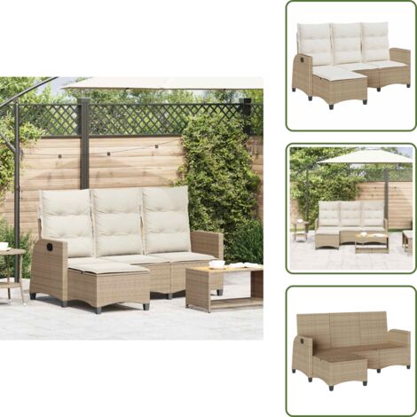 Ratán sintético - vidaXL Sofá de jardín reclinable con cojines en forma de L beige - Estructura de acero
