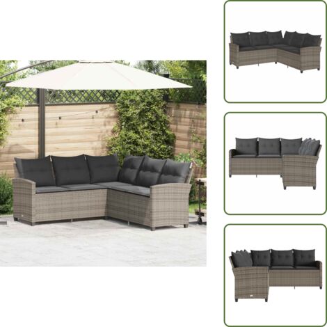 Ratán sintético - vidaXL Sofá en forma de L con cojines ratán sintético gris - Muebles de jardín