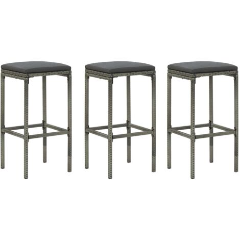 Ratán sintético - vidaXL Taburetes de cocina con cojines 3 uds ratán sintético gris - Cojín de poliéster