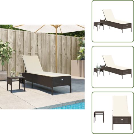 Ratán sintético - vidaXL Tumbona con cojín y mesita ratán sintético marrón - Muebles de jardín