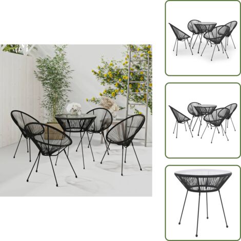 Ratán - vidaXL Juego de comedor de jardín 5 piezas negro - Ratán de PVC
