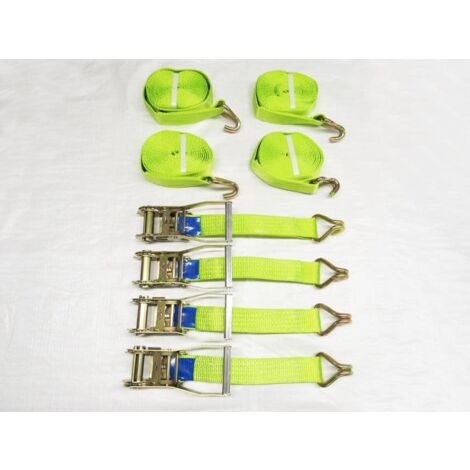 Ratchet Straps Hi Vis 5 Ton 50MM 12M x4 (Lashing Tie Down Claw J Hook Lorry Cargo)