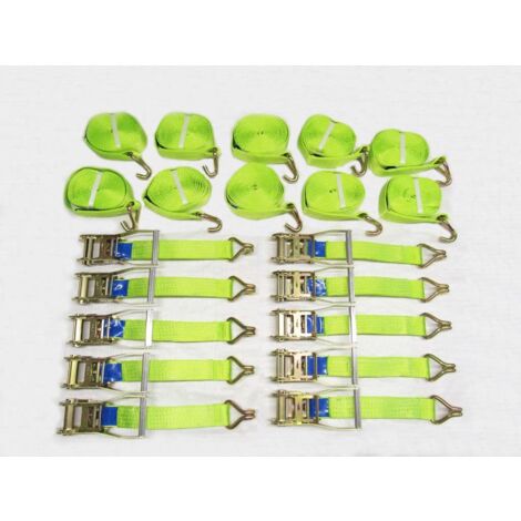 Ratchet Straps Hi Vis 5 Ton 50MM 8M x10 (Lashing Tie Down Claw J Hook Lorry Cargo)
