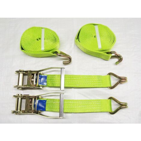 Ratchet Straps Hi Vis 5 Ton 50MM 8M x2 (Lashing Tie Down Claw J Hook Lorry Cargo)