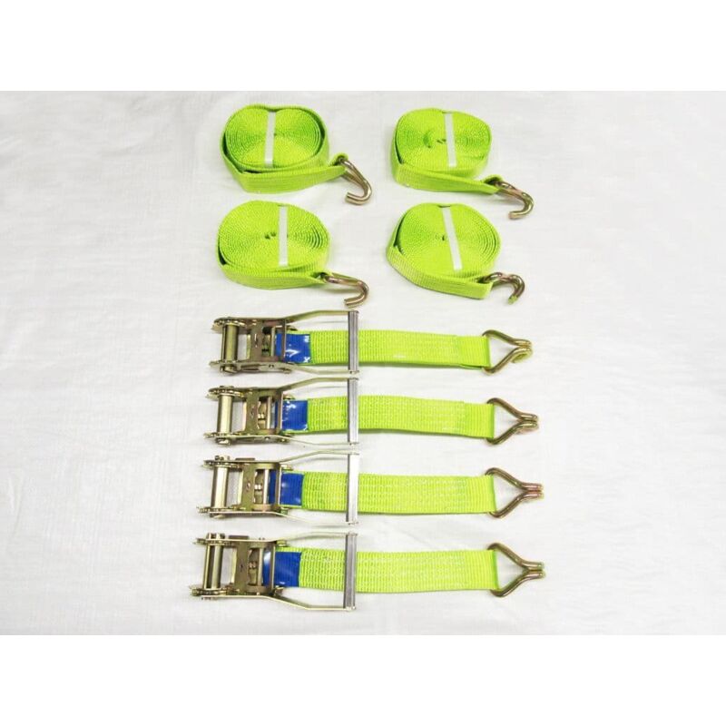 Ratchet Straps Hi Vis 5 Ton 50MM 8M x4 (Lashing Tie Down Claw J Hook Lorry Cargo)