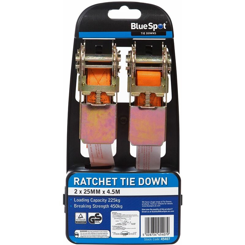 Ratchet Tie-Down Set 25mm x 4.5m B/S45407