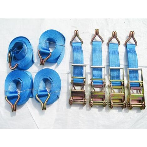 Ratchet Tie Down Straps 75MM 10T 8M X4 (Heavy Duty Lashing Ton Claw J Hook)