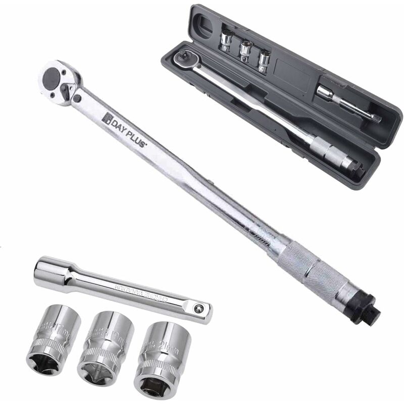 Ratchet Torque Wrench 28-210Nm, 1/2 Wheel Bolt Wheel Nut Wrench incl. Extension & Wheel Bolt Sockets 17mm-19mm-21mm