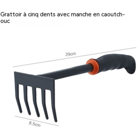 Râteau à cinq dents outil de jardinage robuste, poignée en caoutchouc ergonomique, idéal pour planter désherber bêcher plantes grasses, accessoires de jardin moderne