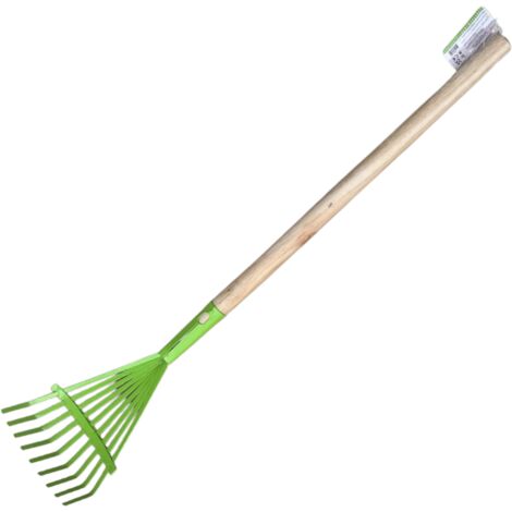 Rateau à feuilles pour enfant en bois et métal vert
