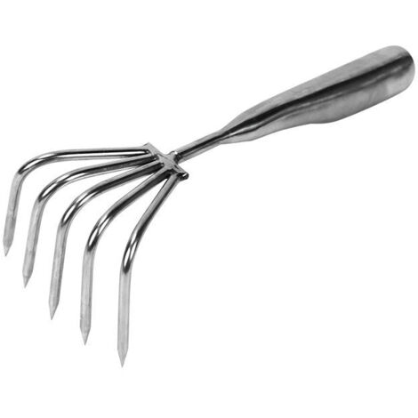 Râteau à main à 5 dents en acier inoxydable - Petit outil de jardinage pour bonsaïs, pots de fleurs, décompactage du sol et désherbage