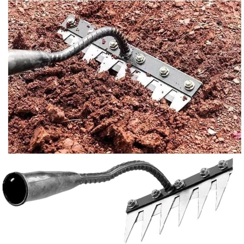 Râteau de déchaumage en acier épais, râteau en fer pour jardinage et désherbage, râteau de jardin 6 dents, outil de jardin, outil de jardin robuste,