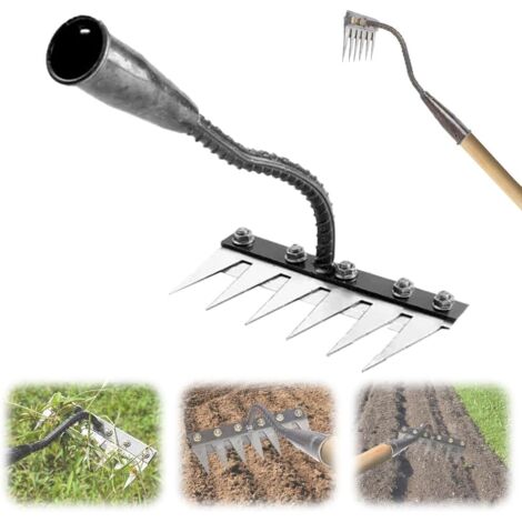Rateau de Désherbage 5/6/7/8 Dents Desherbeur Manuel, Outillage de Jardin Amovible Râteau de Désherbage Griffe Râteau de Déchaumage pour Désherbage, Ameublissement du Sol, Semis (6 dent)