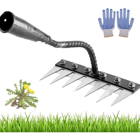 Râteau De Jardin 12 Dents - Manche Longueur Réglable Jusqu'à 186 Cm - Pour Terre, Feuilles, Désherbage