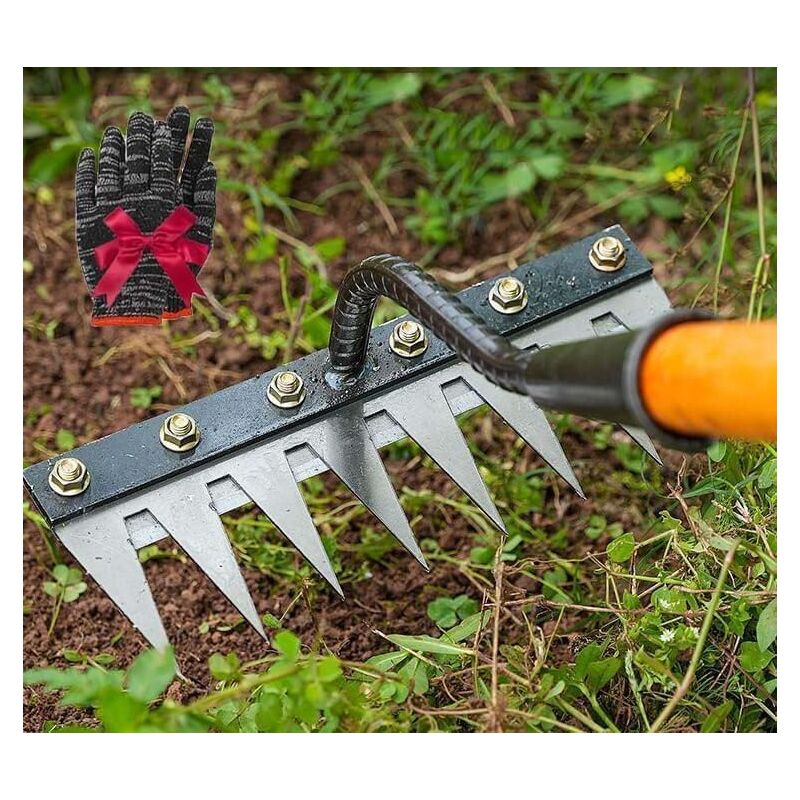 Rateau De DéSherbage avec Manche,Outil De Desherbage,RâTeau De Jardin Desherbage,Iron Rake 2.0,5/6/7 Teeth Carbon Steel Garden Weeding for Gardening