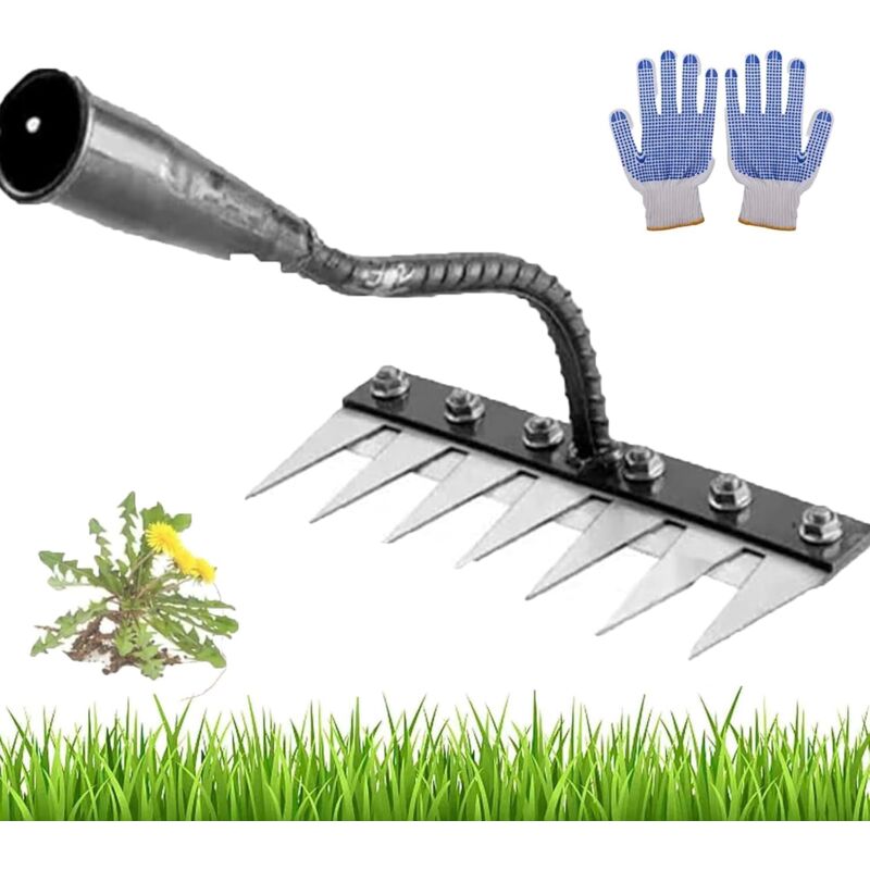 Rateau De DéSherbage avec Manche,Outil De Desherbage,RâTeau De Jardin Desherbage,Iron Rake 2.0,5/6/7 Teeth Carbon Steel Garden Weeding for Gardening