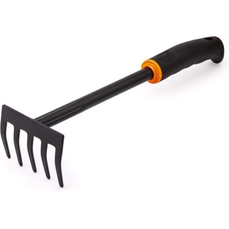 Râteau de jardin de luxe 9 cm de large en acier carbone laqué noir Râteau de jardin avec poignée ergonomique pour jardin, balcon, potager, terrasse ou entretien funéraire