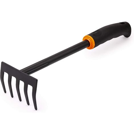 Râteau de jardin de luxe de 9 cm de large en acier au carbone laqué noir Râteau de jardin avec manche ergonomique pour jardin, balcon, potager, terrasse ou entretien funéraire