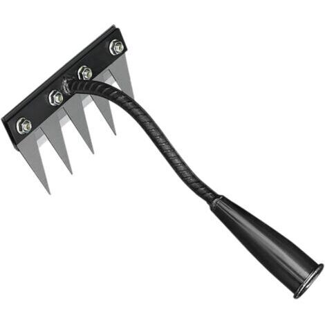 Râteau de jardin en acier au carbone à 5 dents, outil de désherbage robuste, adapté au jardinage, au paillage et au décompactage du gazon.