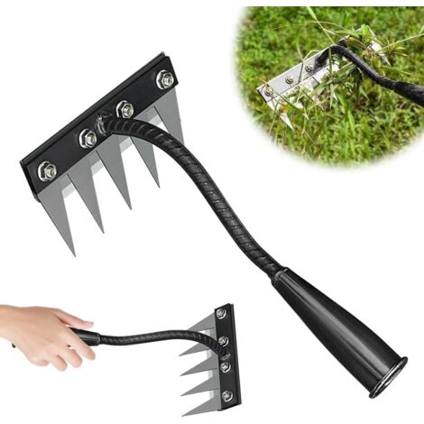 Râteau de jardin en acier au carbone, outil de désherbage manuel détachable en acier au manganèse, multifonctionnel, élimine efficacement les mauvaises herbes dans les cours et les jardins (5 dents).
