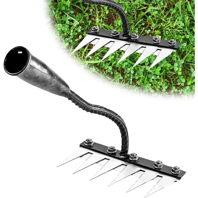 RâTeau De Jardin en Acier Au Carbone Robust - Outil De DéSherbage Et DéChaumage pour Jardinage - RâTeau en MéTal Durable pour Terre Et Pelouse (6