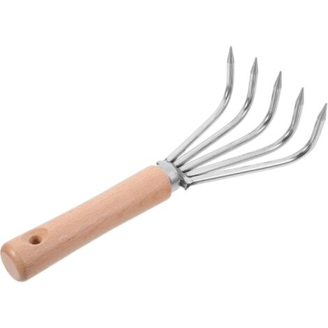 Râteau de jardin manuel robuste avec manche ergonomique et dents fines en acier inoxydable pour aérer, désherber et entretenir précisément les petits espaces