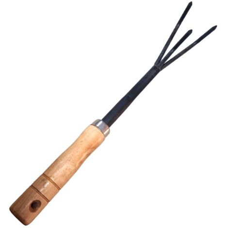 RÂTEAU DE JARDIN OUTILS 3 DENTS MANCHE EN BOIS OUTILS FOURCHE USTENSILES
