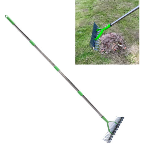 Râteau de Jardin pour Feuilles Mortes et Sol - Outil de Râteau à Gazon et Désherbage-KZQ