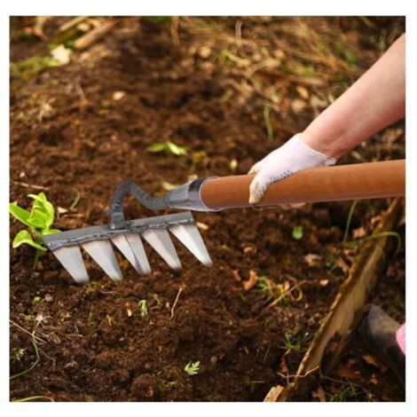 Rateau de Jardin, Rateau Désherbeur 5 Dents Acier, Outil à Main Jardin, Scarificateur Manuel Gazon (sans Manche)