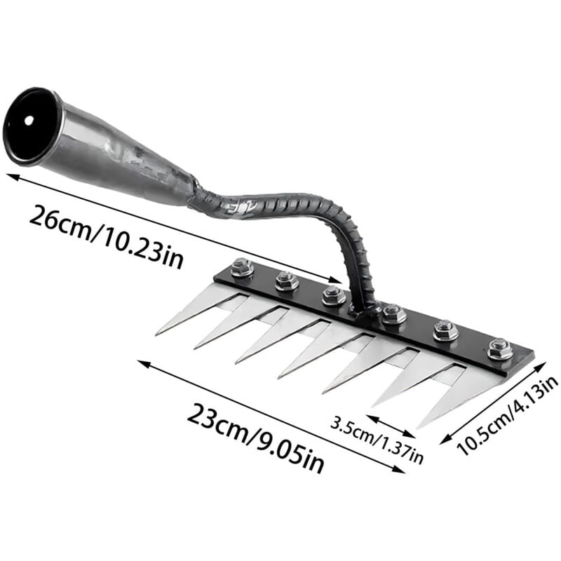 Râteau de jardin - Râteau traditionnel en acier au carbone à 7 dents, râteau à feuilles, râteau à gazon pour jardin, râteau à dents, pour