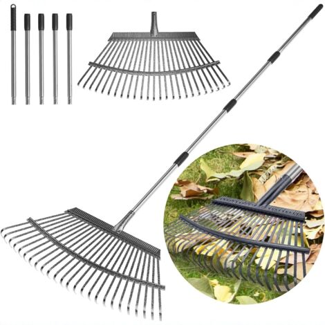 Râteau de jardin robuste avec long manche - Râteau de cour en acier au carbone, tête large pour pelouse, jardin, feuilles mortes, paillis, sol - Outil de maintenance