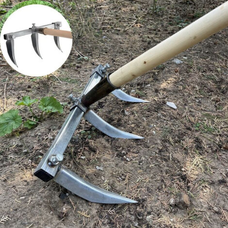 Râteau de tranchée agricole, espacement réglable,Tête de râteau en acier, adapté à la plantation, au désherbage,à l'ameublissement du sol(Trois dents)