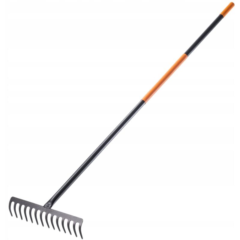 Kadax - Râteau en métal 14 dents, pour feuilles d'herbe, manche