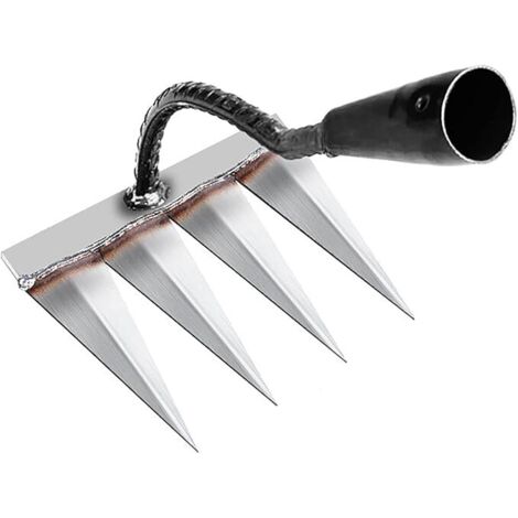 Rateau Jardin, Outillage de Jardin, Rateau de Désherbage Outils Jardinage, Rateau Gazon Scarificateur Manuel 4 Dents en Acier, Houe Jardinage, pour Désherbage/Ameublissement du Sol/Semis (sans Bâton)