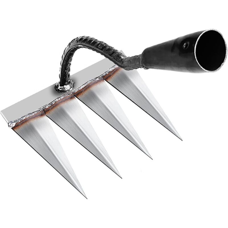 Rateau Jardin, Outillage de Jardin, Rateau de Désherbage Outils Jardinage, Rateau Gazon Scarificateur Manuel 4 Dents en Acier, Houe Jardinage, pour