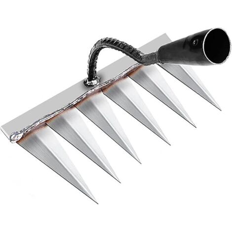 Rateau Jardin, Outillage de Jardin, Rateau de Désherbage Outils Jardinage, Rateau Gazon Scarificateur Manuel 6 Dents en Acier, Houe Jardinage, pour Désherbage/Ameublissement du Sol/Semis (sans Bâton)