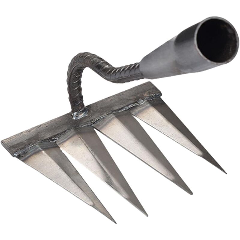 Rateau Jardin, Rateau de Désherbage 4 Dents en Acier, Outillage de Jardin à Main, Scarificateur Manuel Gazon, Houe Jardinage, Outils Jardinage pour