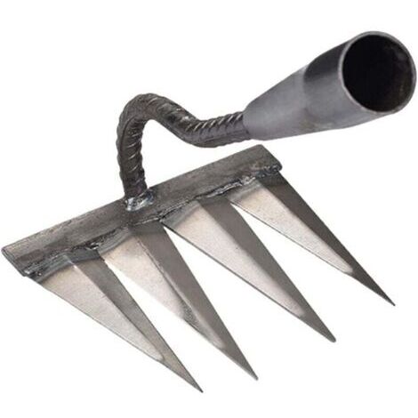 Rateau Jardin, Rateau de Désherbage 4 Dents en Acier, Outillage de Jardin à Main, Scarificateur Manuel Gazon, Houe Jardinage, Outils Jardinage pour Semer, Désherber, Ameublissement du Sol (sans bâton)