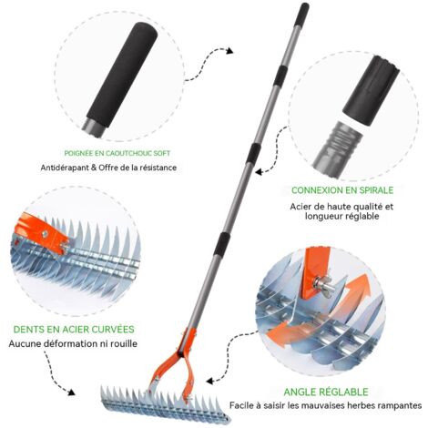 Râteau multifonction pelouse et chaume, acier inoxydable, outil de jardinage pour herbe sèche, cour et jardin