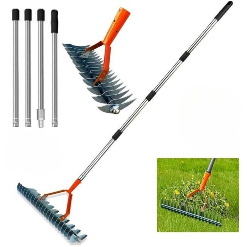 Rateau Scarificateur Gazon, Scarificateur Gazon Manuel avec Manche 170 cm,