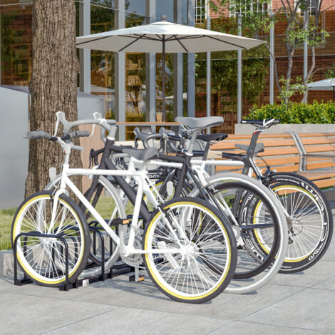 Râtelier 5 vélos range-vélos support rangement vélo à pneu 65 mm dim. 145L x 33l x 27H cm acier noir