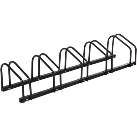 Râtelier 5 vélos, support de rangement pour pneus 65 mm, dimensions 145 x 33 x 27 cm, acier noir