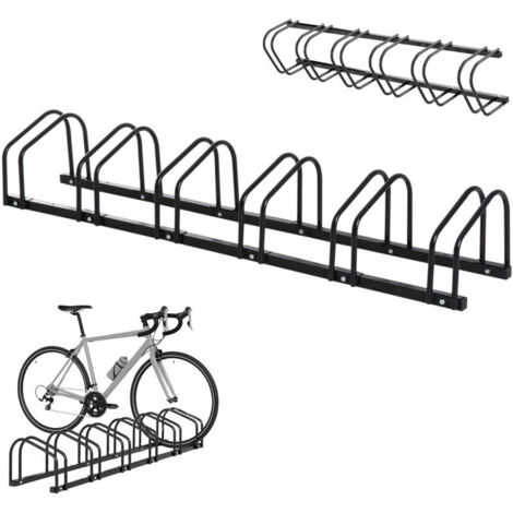 Râtelier 6 vélos range-vélos support de rangement pneu 65 mm sol ou mural pour VTT enfants BMX 179 x 33 x 27 cm acier noir