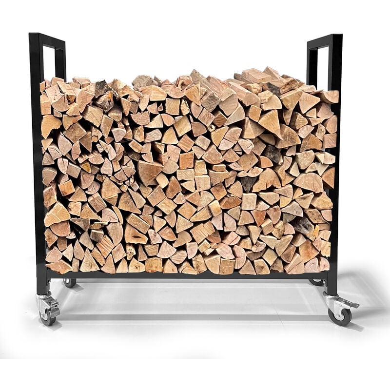 Quick-star - Râtelier à bûches 65 x 25 x 65 cm avec roulettes galvanisé intérieures et extérieures, râtelier à bois mobile en métal, stockage de bois