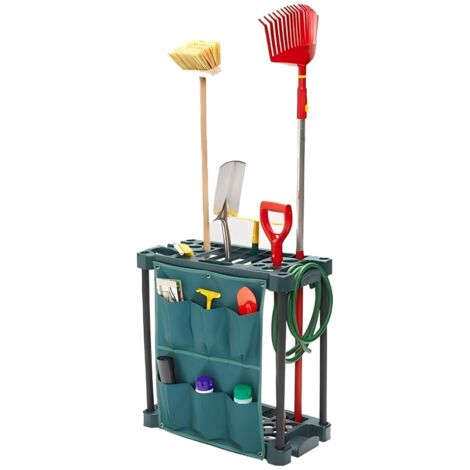 Râtelier Porte-Outils de Jardin avec Organiseur en Tissu - Rangement Garage/Abri pour 30 Outils (Pelles, Râteaux) - Anti-Rouille (58x25x60 cm)