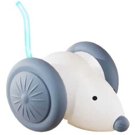 Ratón eléctrico en coche, juguete interactivo para mascotas - Blanco