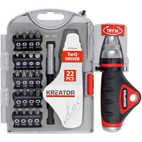 Ratschen-Schraubendreher Kreator mit Bits, 22 Teile