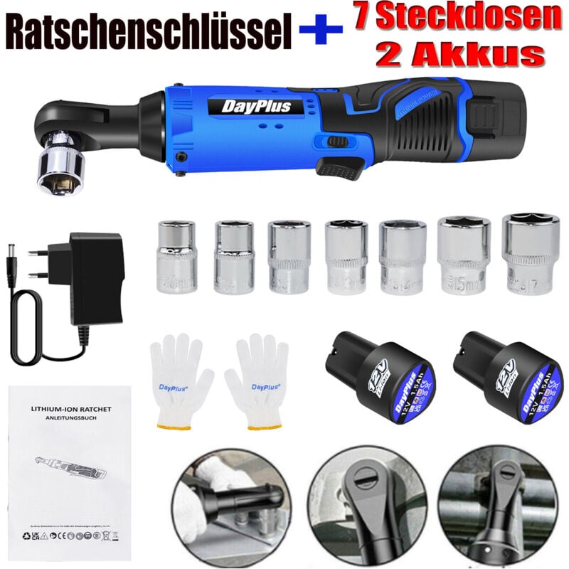 Image of Dayplus - Ratschenschrauber 12V 3/8' Elektro Ratschenschlüssel mit 2Akku & Ladegerät
